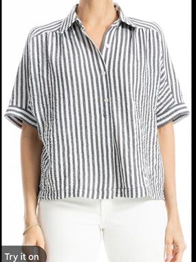 J. Crew Shirt - white/gray striped cotton short sleeve button front
